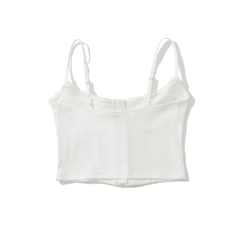 Sexy V Neck White Knitted Hollow Out Hole Hook Buttons Tank Top