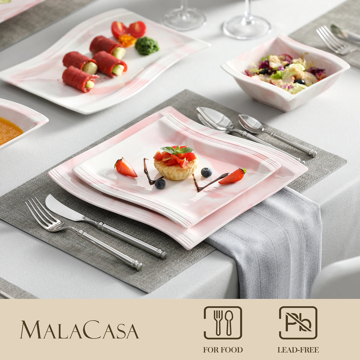 FLORA 26-PIECE Marble Porcelain Tableware Set