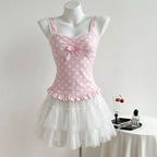 Polka Dot Lace Patchwork Crop Tank Top