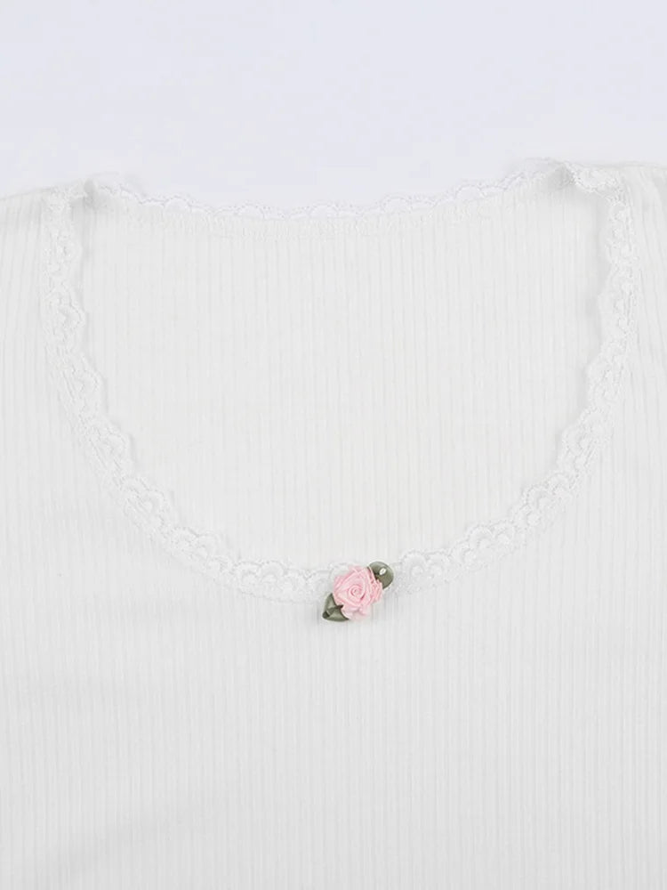 Floral Lace Trim Crop Top