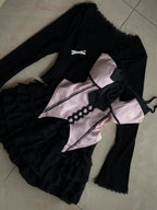 Abrigo con diseño de lazo de encaje + Conjunto de falda chic de tiro alto