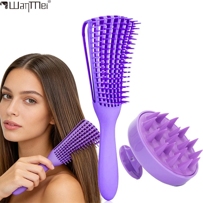 2Pcs/Set Detangling Hair Brush & Silicone Scalp Massager Shampoo Brush Set