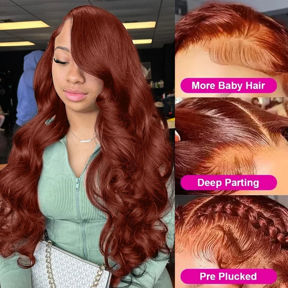 Brazilian Reddish Brown 13x4 13x6 HD Lace Front Wigs Human Hair N33# Body Wave Colored Lace Frontal Wig Woman Pre Plucked Sale
