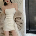 Off-Shoulder Button-Front Tube Mini Dress