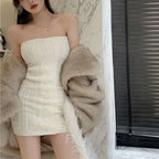 Off-Shoulder Button-Front Tube Mini Dress
