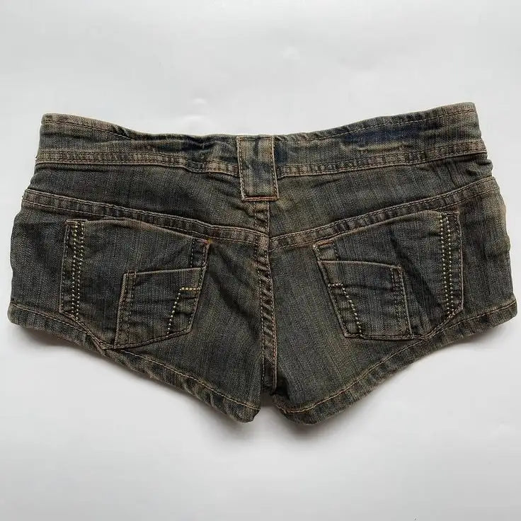 Minishorts vaqueros estilo retro Y2K para mujer, lavados, amarillos y azules, desgastados, Harajuku, punk, con cordón, góticos, sexis, de tiro bajo