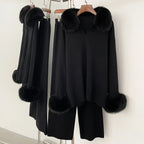 Chaqueta de piel Reality Jersey, cuello de piel de zorro real, otoño invierno, traje de jersey para mujer, jerséis de piel de mapache, conjunto de pantalones para mujer