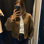Chaqueta Bomber de Piel Sintética con Bordados para Mujer Suninheart 2025, de Manga Larga, Cuello Redondo, Holgada, Abrigo Corto de Otoño e Invierno