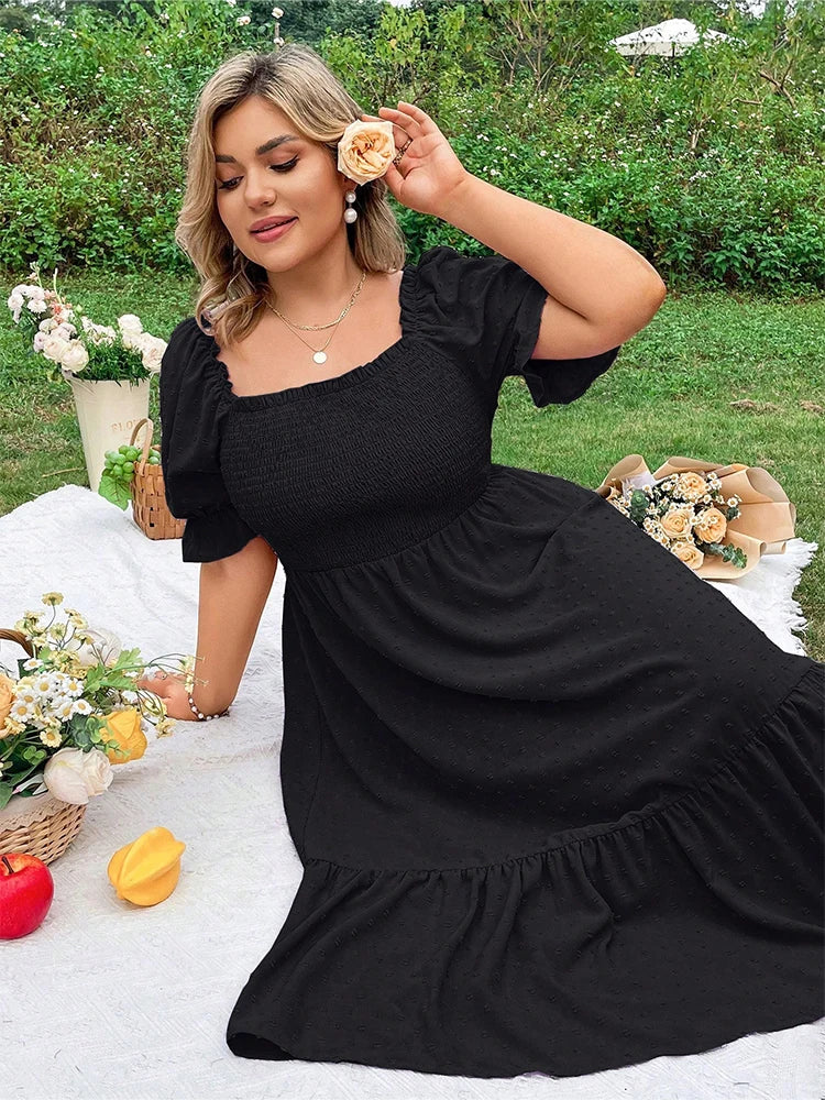 Back-Tie Puff Sleeve Midi Dress