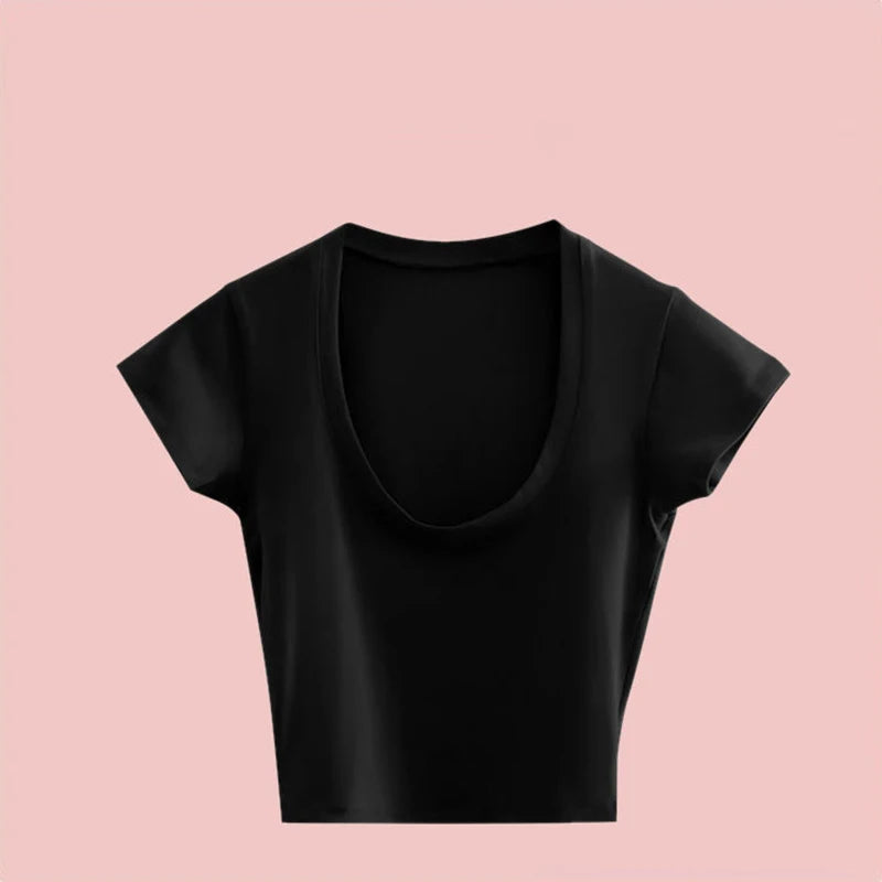 Low-Cut U-Neck Crop Tee