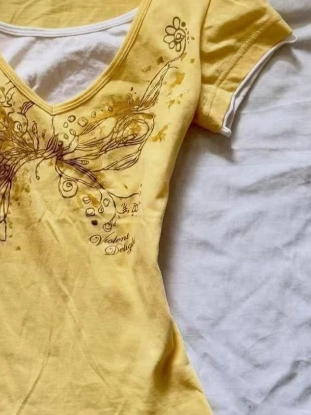 Yellow Fake Two‑Piece Short Sleeve Tee