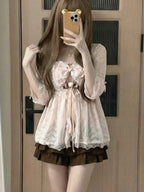 Strap Tops + Cardigan + Skirt Set