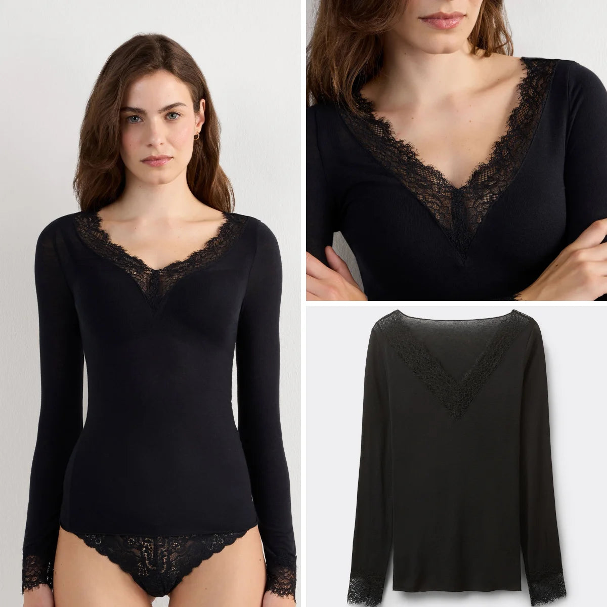 Long Sleeve Lace Trim T-Shirt