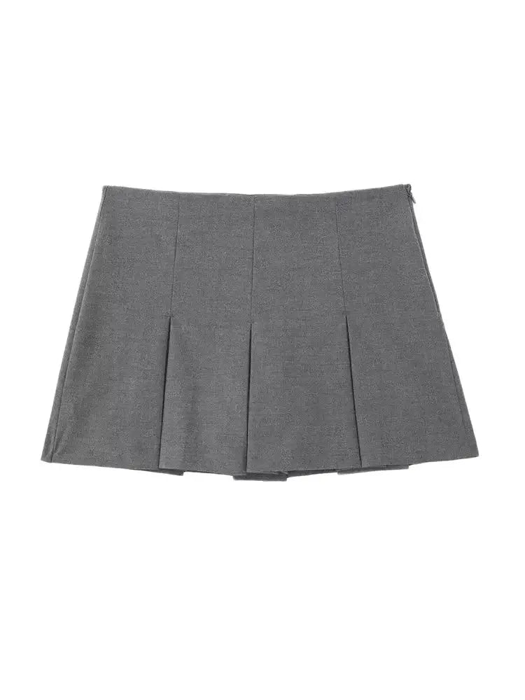 Moda Femenina Con Pantalones Cortos Plisados Faldas Vintage Cintura Alta Cremallera Lateral Falda-Pantalón Mujer