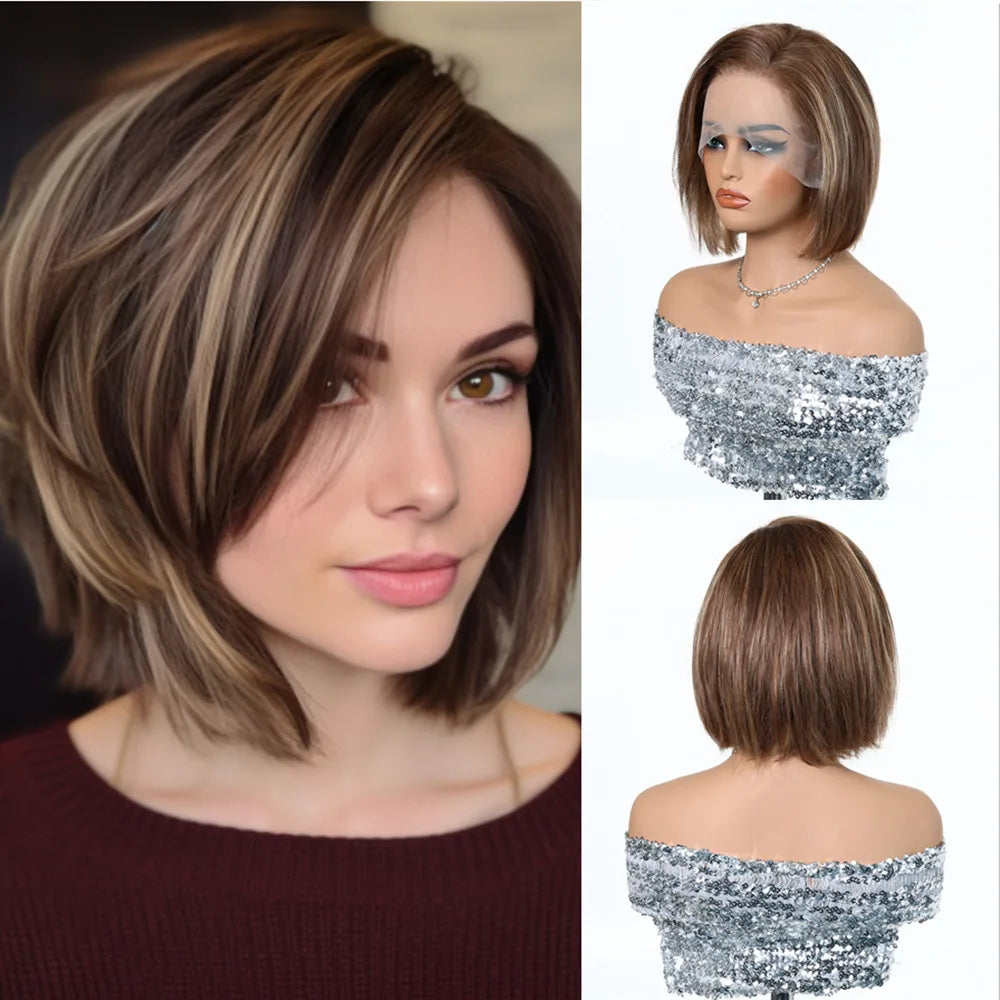 13*4 Lace Human Hair Wig Short Bob Straight Wigs