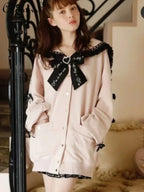 Sudadera japonesa Liz Mine masivamente producida con cuello marinero, lazo de cinta, estilo preppy dulce, Y2K, para mujer, otoño, bonita, oversize