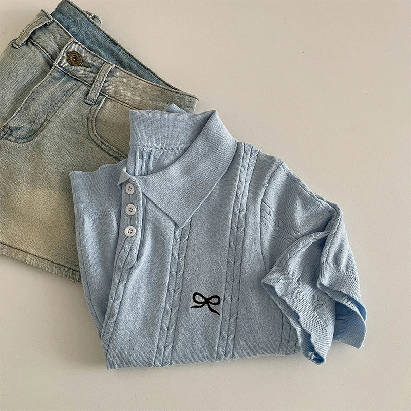 Polo Bow Knitted Short Sleeve Tee