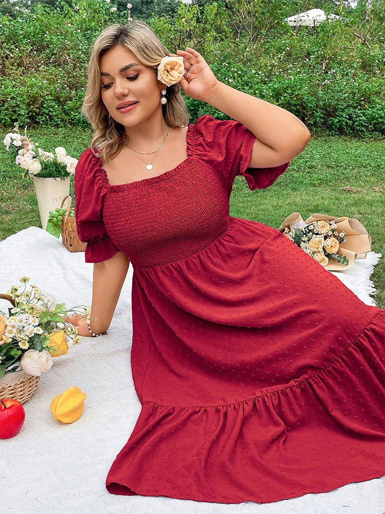 Back-Tie Puff Sleeve Midi Dress