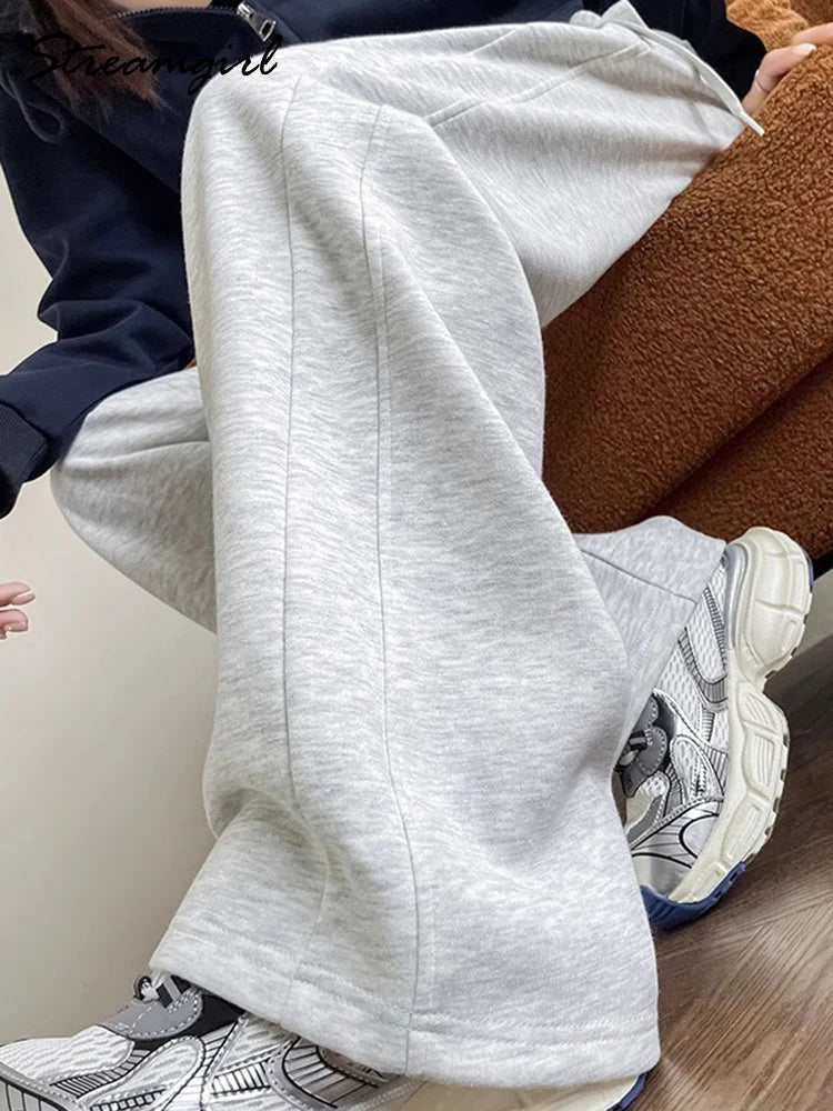 Pantalones de chándal grises para mujer, otoño, cintura alta, joggers, pantalones rectos, pantalones deportivos largos de mujer negros, otoño, pierna ancha