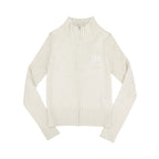 [REコンテナ]Chaqueta de punto con cremallera, cuello alto, color beige liso, estampado con letras bordadas, estilo dulce y atrevido, en stock