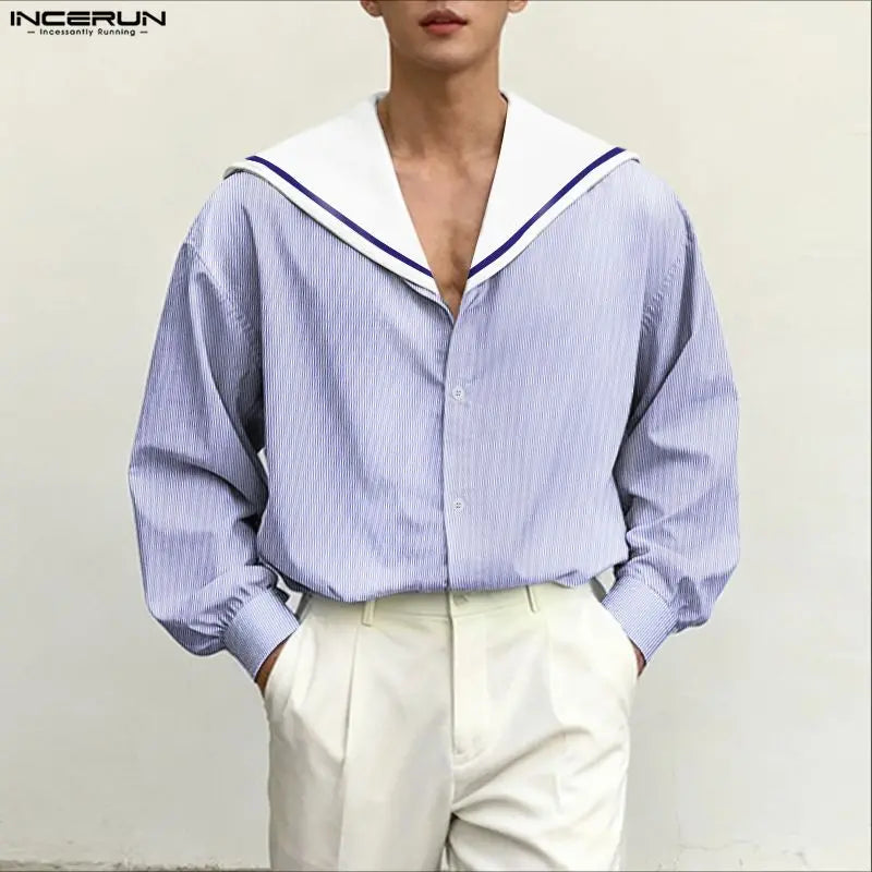 Navy Collar Long Sleeve Shirt