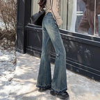 Vaqueros de mujer de cintura alta vintage casual acampanados elásticos ajustados campana pantalones de moda para mujer azul negro gris de mezclilla