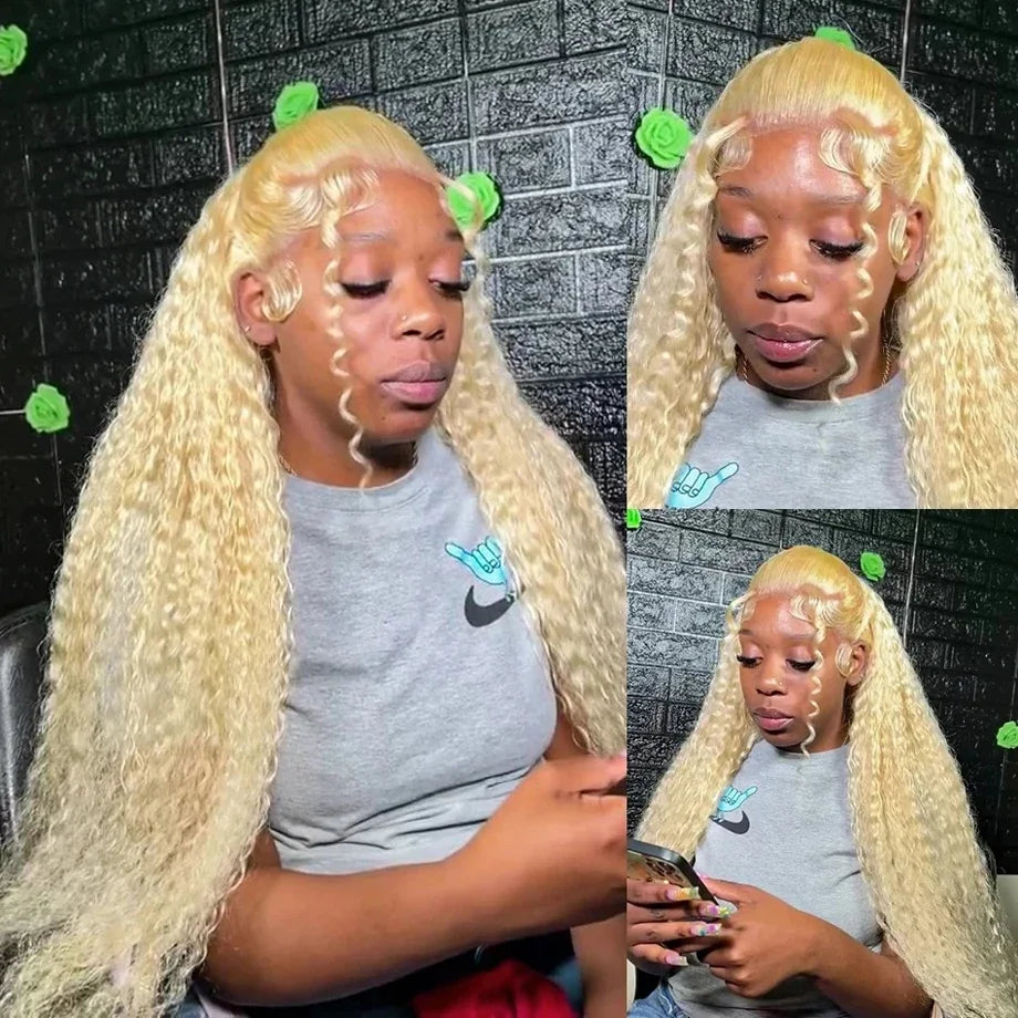 613 Hd Lace Frontal Wig 13x4 Human Hair Wigs Honey Blonde Wigs Curly Lace Front Wigs Human Hair 13x4 HD Deep Water Wave Lace Wig