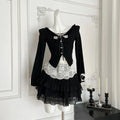 Fake Two-piece Top + Mini Cake Skirt Set