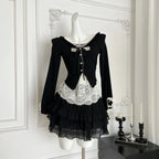 Fake Two-piece Top + Mini Cake Skirt Set