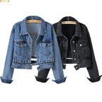 Pantalones Cortos Vaqueros Azules de Mujer 2026, Chaqueta Vaquera, Abrigo Casual de Moda, Abrigo Largo de Mujer de Solapa Negra Abotonado de Manga Larga S-XXXL