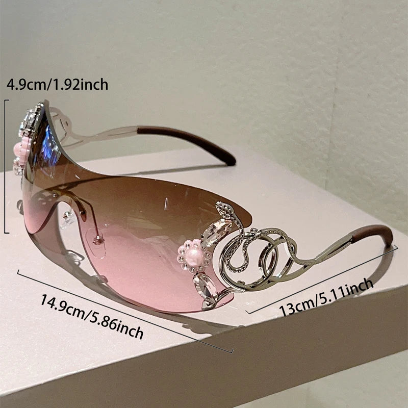 Rimless Sunglasses with Rhinestones