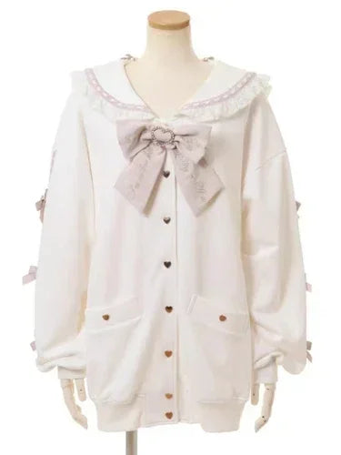 Sudadera japonesa Liz Mine masivamente producida con cuello marinero, lazo de cinta, estilo preppy dulce, Y2K, para mujer, otoño, bonita, oversize