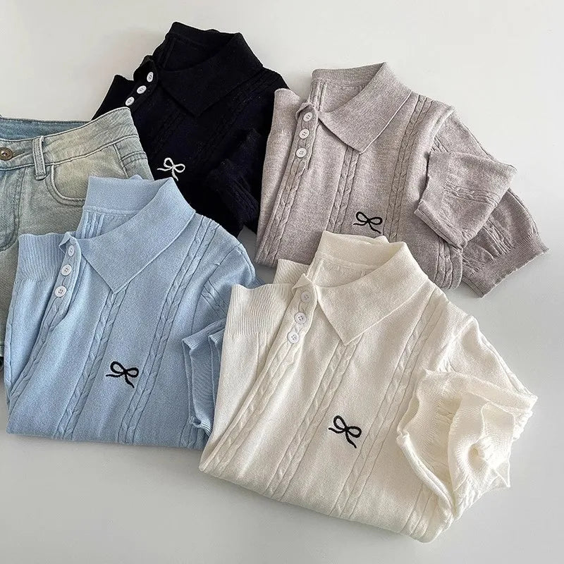 Polo Bow Knitted Short Sleeve Tee