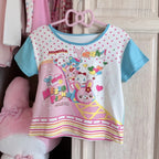 Blusa Estampada Kawaii Sweet Lolita para Mujer Manga con Volantes Encaje Camiseta con Ribete de Lazo Decoración Personaje de Dibujos Animados Estampado Integral Top Lindo