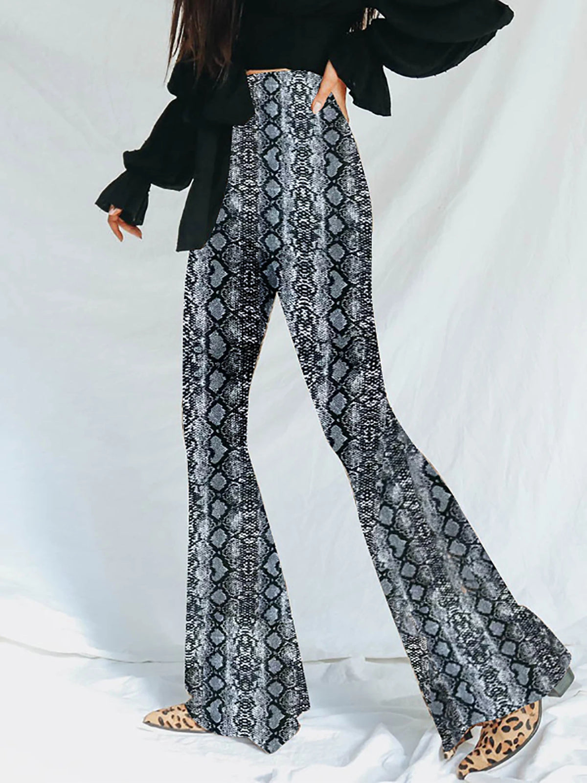 High Waist Leopard Print Flare Leggings