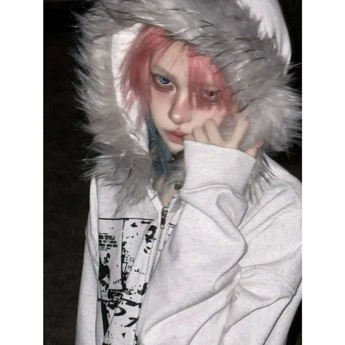 Faux Fur Print Jacket with Hood