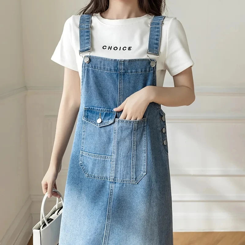 Vestido vaquero con tirantes de talla grande 5XL para verano, vestido sin mangas para mujer, vestidos vaqueros holgados, vestidos vaqueros coreanos con tirantes