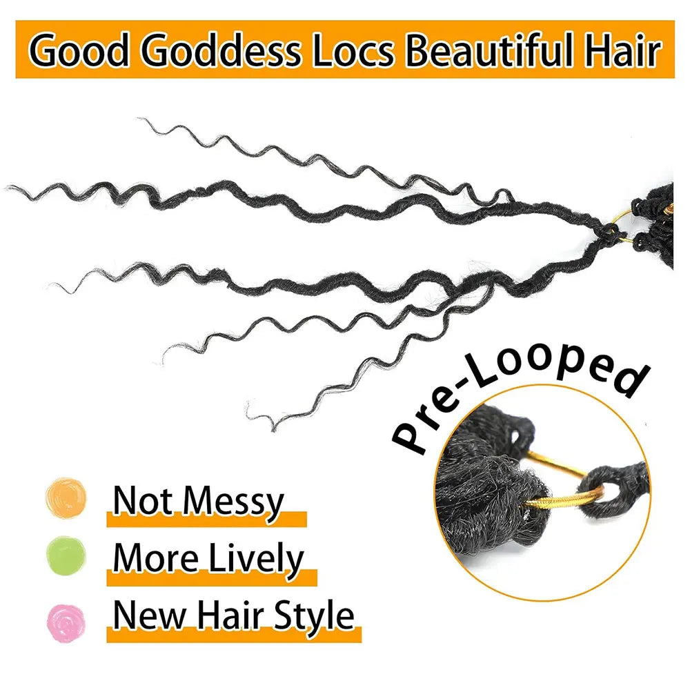 14"Faux Locs Crochet Hair 8Packs Pre Looped Goddess Locs Crochet Hair With Curly End Boho Synthetic Crochet Hair For Black Women