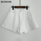 BGTEEVER Pantalones Cortos de Mezclilla con Bolsillos Sueltos de Pierna Ancha para Mujer, Shorts Casuales de Jean de Cintura Alta con Un Solo Botón para Damas