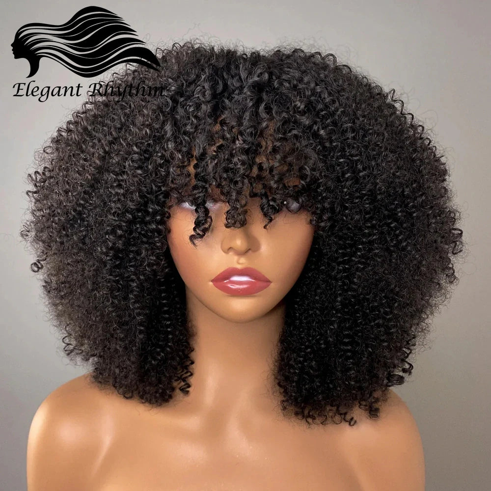 Afro Kinky Curly Wigs with Bangs
