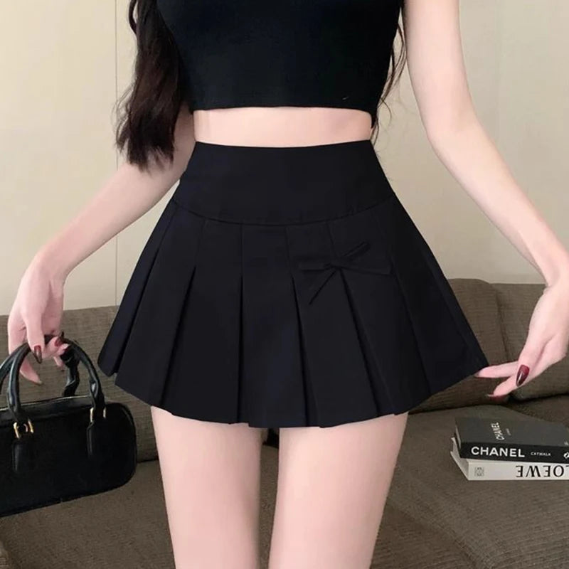 Falda plisada para mujer con lazo, minifalda coreana de moda, falda corta de cintura alta, ropa de calle para mujer, falda de baile, tenis, falda acampanada para mujer.