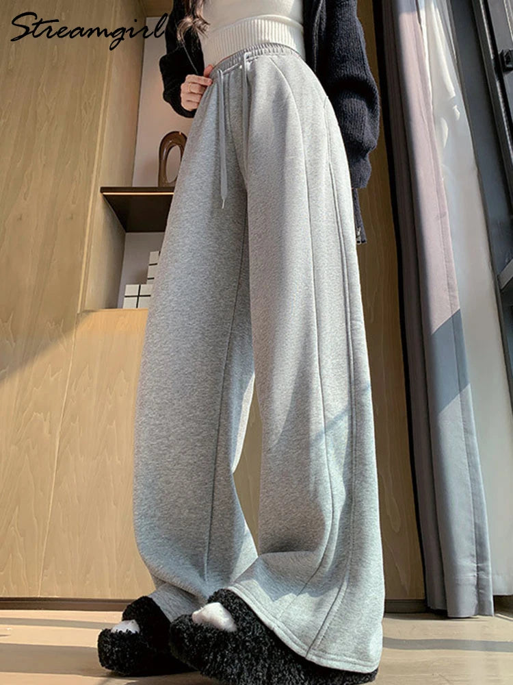 Pantalones de chándal grises para mujer, otoño, cintura alta, joggers, pantalones rectos, pantalones deportivos largos de mujer negros, otoño, pierna ancha