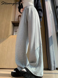 Pantalones de chándal grises para mujer, otoño, cintura alta, joggers, pantalones rectos, pantalones deportivos largos de mujer negros, otoño, pierna ancha