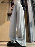Pantalones de chándal grises para mujer, otoño, cintura alta, joggers, pantalones rectos, pantalones deportivos largos de mujer negros, otoño, pierna ancha