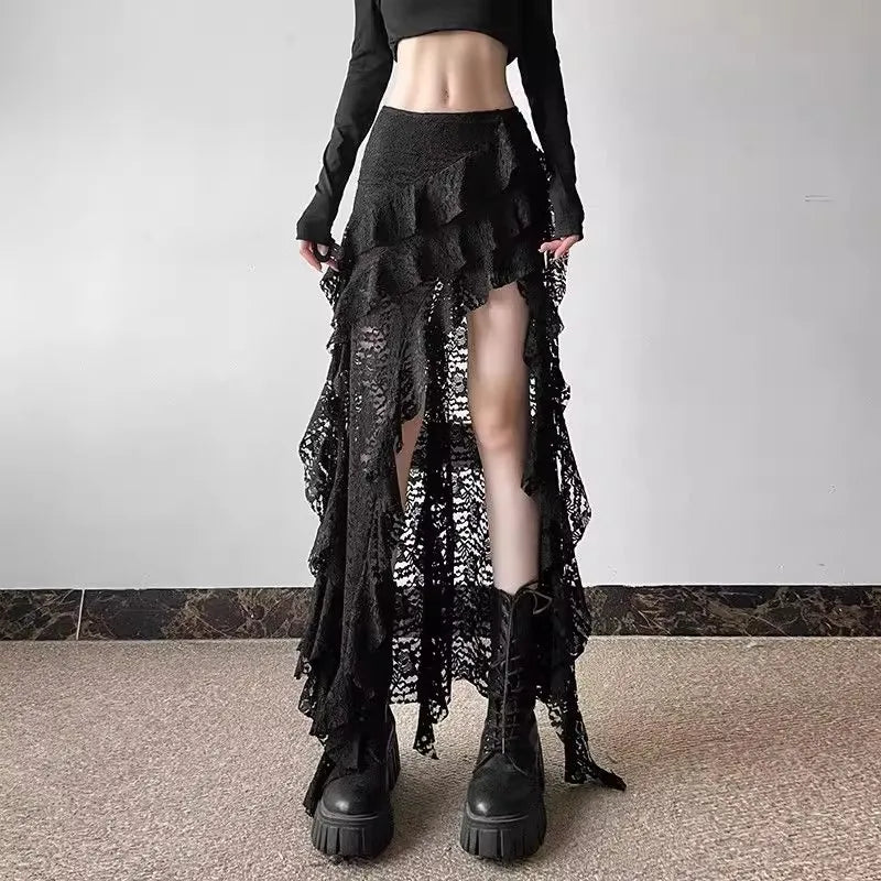 Lace Irregular Long Skirt