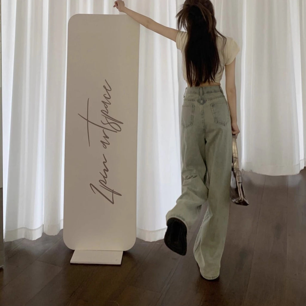 Jeans de mujer de cintura alta rectos azules con perlas bordadas, pantalones vaqueros de primavera otoño, diseño chic de ropa urbana, jeans holgados para mujer, ropa de mujer