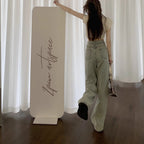 Jeans de mujer de cintura alta rectos azules con perlas bordadas, pantalones vaqueros de primavera otoño, diseño chic de ropa urbana, jeans holgados para mujer, ropa de mujer