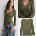 Long Sleeve Lace Trim T-Shirt