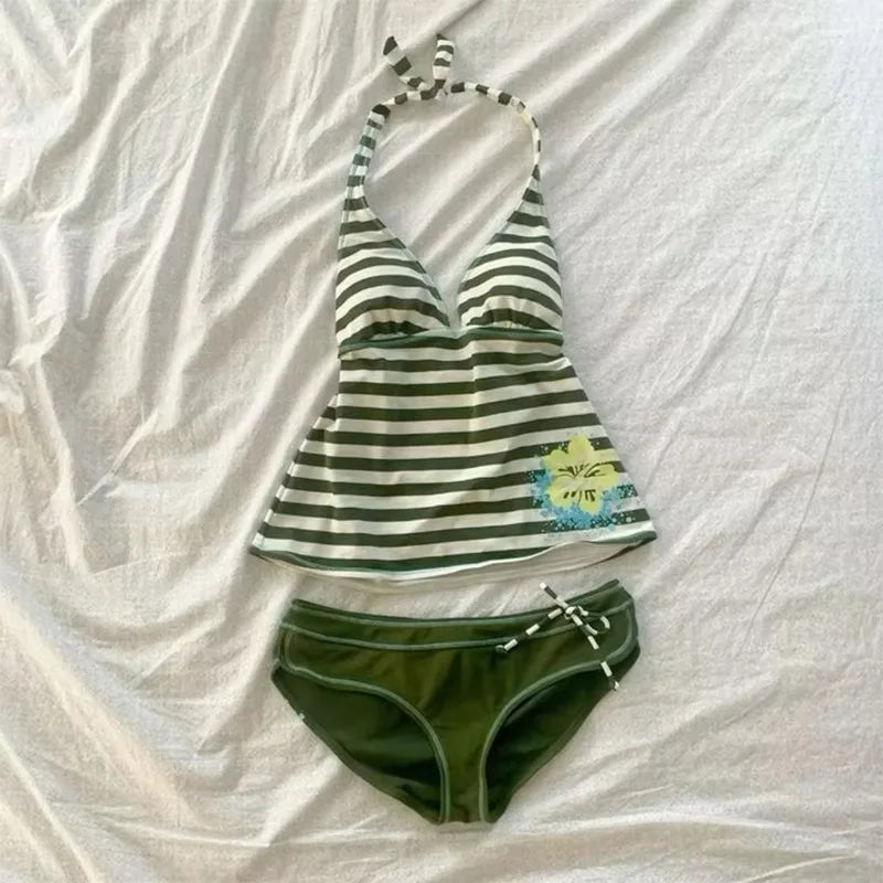 Nuevo top lencero sexy con estampado de rayas para mujer, de corte ajustado y sin espalda, estilo Y2K, lanzado en el verano de