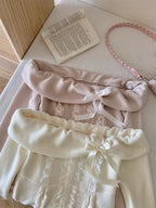 Conjunto de 2 piezas de invierno de punto japonés Kawaii Y2k para mujer, falda elegante de encaje, retro, traje de falda chic, tops + minifalda de pastel 2025